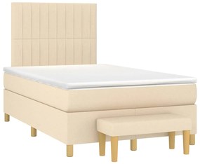 vidaXL Cama boxspring com colchão 120x190 cm tecido cor creme