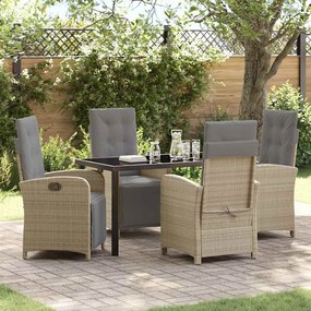Conjunto de Jantar de Jardim vidaXL com Almofadas em Rattan Poliéster Bege de 5 Peças