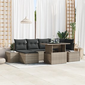 Conjunto de Sofá de Jardim de 7 Peças com Almofadas Cinza em Rattan Si