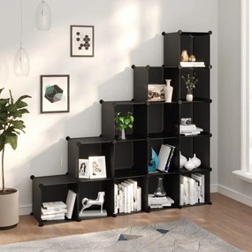 vidaXL Organizador de arrumação com 15 cubos PP preto