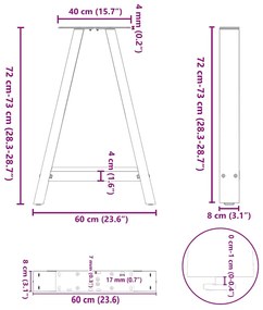 Pés para mesa de jantar em formato A, 2 peças, antracite, 60x(72-73) c