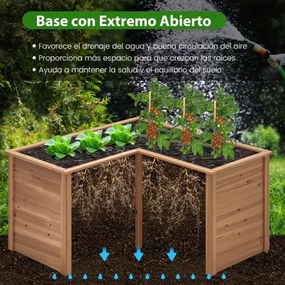 Floreira elevada para exterior com base aberta em forma de L 120 x 120 x 62 cm Castanho