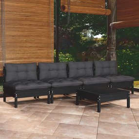 vidaXL 5 pcs conj. lounge de jardim com almofadões antracite pinho