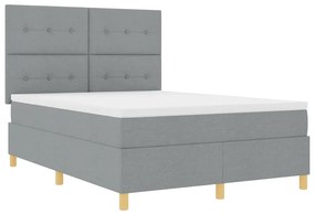 Cama com Estrutura Box Spring e Colchão &amp; Luz LED Cinzento Claro 140x2