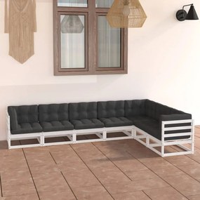 vidaXL 7 pcs conj. lounge de jardim c/ almofadões pinho maciço branco