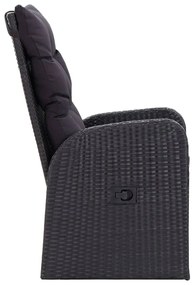 3 pcs conjunto de jantar para jardim com almofadões preto