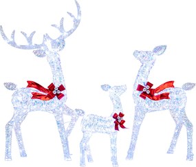 Conjunto de 3 Renos de Natal Iluminados, 215 Luzes LED Resistentes às Intempéries, Branco