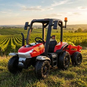 Trator elétrico para crianças Peketrac 5200 com reboque 2.4G 24V, rodas borracha vermelho