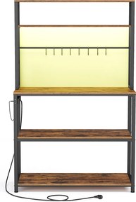 Armário de cozinha com iluminação LED 40 x 80 x 168,4 cm, com tomadas e prateleiras ajustáveis castanho-preto