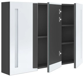 Armário espelhado p/ casa de banho com LED 89x14x62 cm cinzento