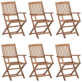 Cadeiras de jardim dobráveis c/ almofadões 6 pcs acácia maciça