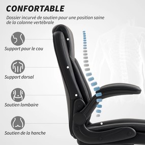 Cadeira de escritório, cadeira ergonómica com braços rebatíveis, altura ajustável, função de balanço, preta