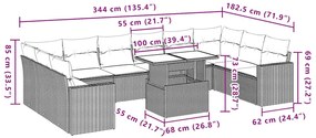 11 pcs conjunto sofás de jardim c/ almofadões vime PE preto