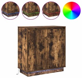 Aparador vidaXL com LED Carvalho Fumado 71x34,5x75 cm Madeira de Engen