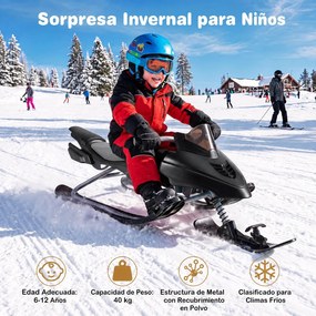 Trenó Infantil de Neve, 136 x 48 x 39 cm, Com Guiador Direcional, Preto
