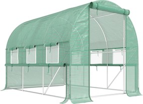 Outsunny Estufa de jardim túnel estufa túnel 6 m² com 6 janelas porta enrolável lona PE estrutura em aço galvanizado verde | Aosom Portugal
