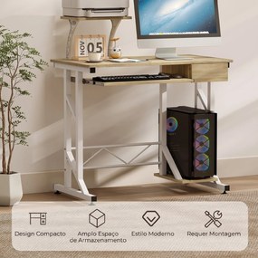 Secretária para Computador com Bandeja para Teclado e Gaveta Mesa de Estudo para Escritório 90x50x100 cm cor Carvalho