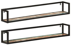 Prateleiras parede 2 pcs 110x17x17 cm madeira recuperada/ferro