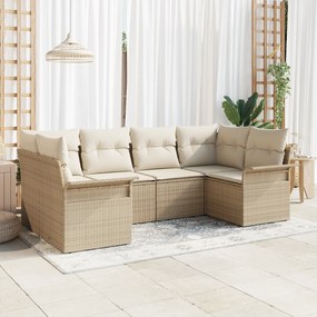 Conjunto de Sofá de Jardim vidaXL 6 Peças com Almofadas Bege Rattan Poliéster