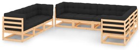 9 pcs conjunto lounge de jardim c/ almofadões pinho maciço