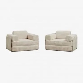 Pack De 2 Poltronas-cama Em Veludo Embaladas A Vácuo Paoly Linho Veludo Bege Linho - Sklum