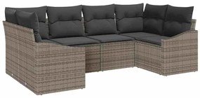 Conjunto de Sofá de Jardim de 6 Peças com Almofadas Cinza Polyrattan