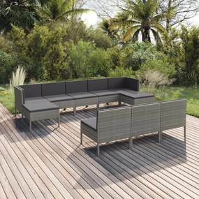 vidaXL 10 pcs conjunto lounge de jardim c/ almofadões vime PE cinzento