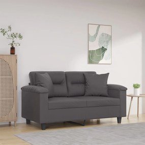 Sofá 2 lugares + almofadas decorativas 120cm couro artif. cinza