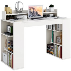 Mesa em formato de L com prateleira de armazenamento de 2 níveis para casa