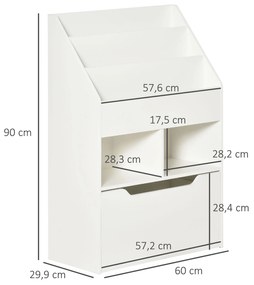 Estante de Madeira para Brinquedos com 3 Compartimentos 2 Cubos e Gaveta Móvel com 4 Rodas Estante para Livros Infantil para Dormitório Infantil Sala