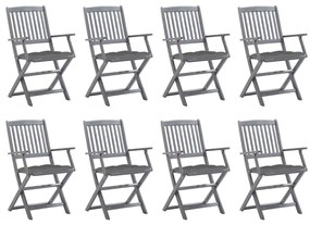 vidaXL Cadeiras de exterior dobráveis 8pcs c/ almofadões acácia maciça