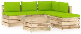 6 pcs conj. lounge jardim c/ almofadões madeira impreg. verde