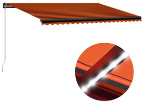 vidaXL Toldo retrátil manual com LED 500x300 cm laranja e castanho