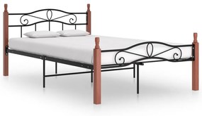 324906 vidaXL Estrutura de cama 120x200cm metal/madeira carvalho maciça preto