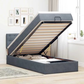 Estrutura cama otomana colchão 80x200 cm veludo cinzento escuro