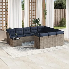 vidaXL 11 pcs conjunto sofás de jardim c/ almofadões vime PE cinzento