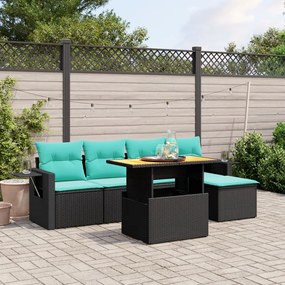 vidaXL 6 pcs conjunto de sofás p/ jardim c/ almofadões vime PE preto