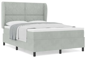 Cama com estrado e colchão cinza claro 140 x 200 cm em veludo