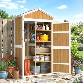Abrigo de jardim 105 x 55 x 179 cm com telhado metálico e porta dupla para ferramentas de jardinagem  - Natural