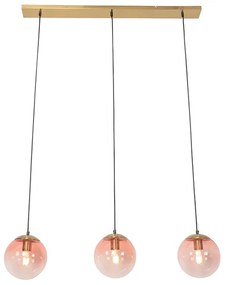 Candeeiro suspenso Art Déco latão vidro rosa 3-luzes - PALLON Mezzi Art Deco