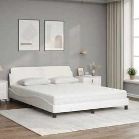 Cama com colchão 160x200 cm couro artificial branco