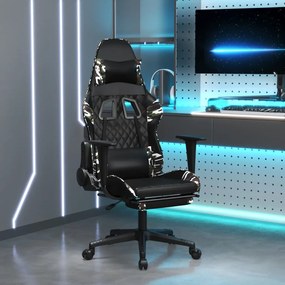 Cadeira gaming c/ apoio pés couro artificial preto e camuflado