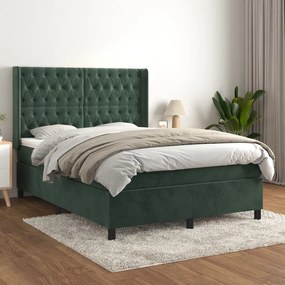 Cama com molas/colchão 140x190 cm veludo verde-escuro