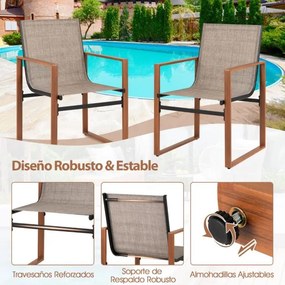 Conjunto de 2 cadeiras de jantar de jardim com encosto e apoios de braços em tecido Castanho