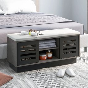 Banco Sapateira com Assento com 6 Compartimentos de Arrumação 3 Prateleiras e 2 Portas para Entrada 99,5 x 34,5 x 46 cm Cinza + Cinza Escuro