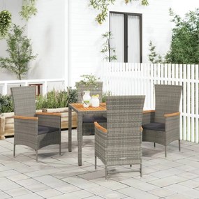 vidaXL 5 pcs conjunto de jantar p/ jardim c/ almofadões vime PE cinza