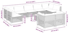 10 pcs conjunto sofás de jardim c/ almofadões vime PE preto