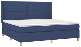 Cama box spring c/ colchão e LED 200x200 cm tecido azul