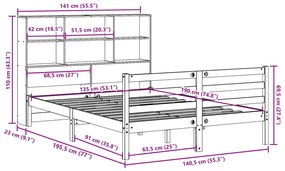 Cama com estante sem colchão 135x190 cm madeira maciça
