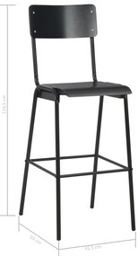 Cadeiras de bar 2 pcs contraplacado maciço e aço preto